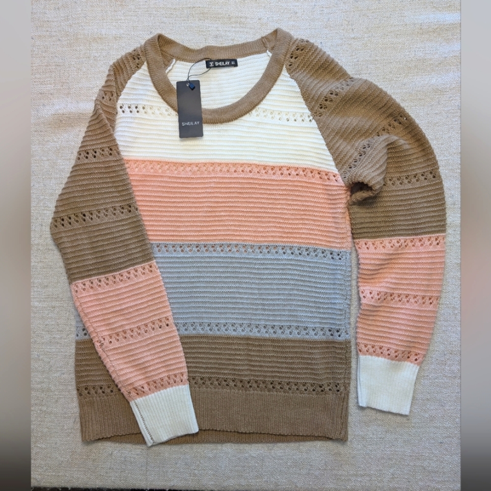 NWT Sheilay Striped Knit Sweater in Brown, Pink, and Gray